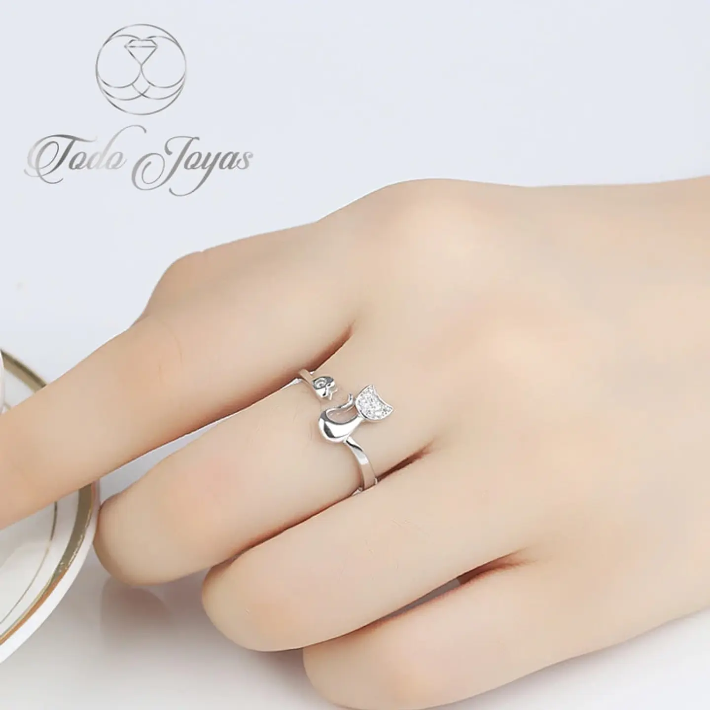 Anillo Gato Con Circon Plateado 3