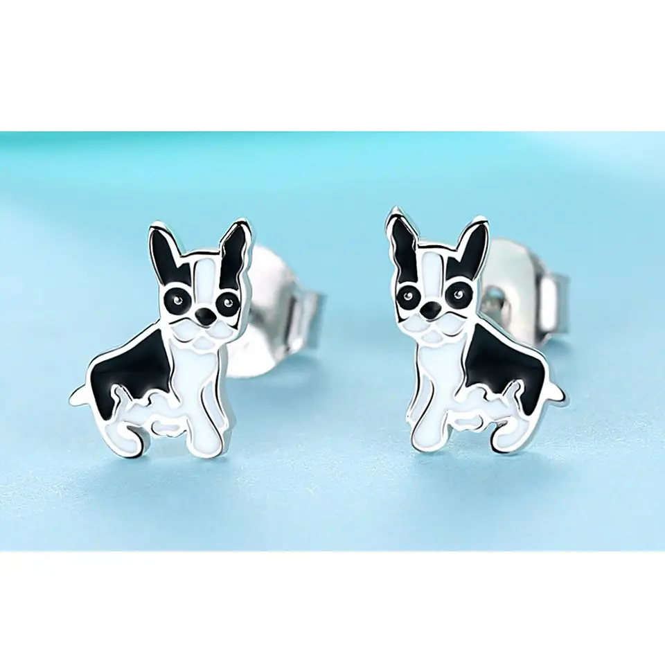 Aros Plata 925 Perro Bulldog Frances 4