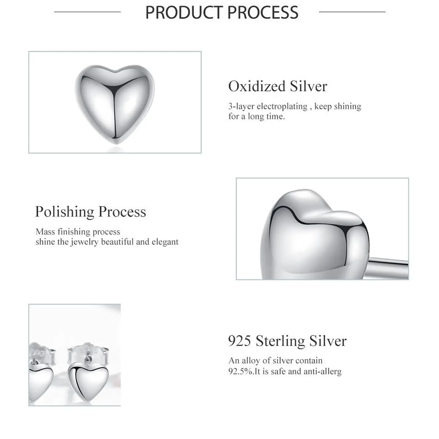 Aros Plata 925 Corazon Plateado 3