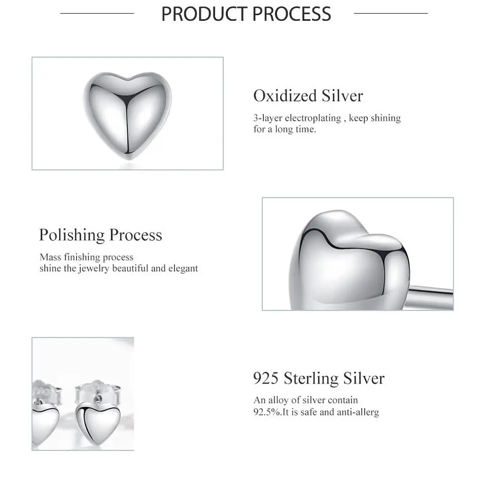 Aros Plata 925 Corazon Plateado 3