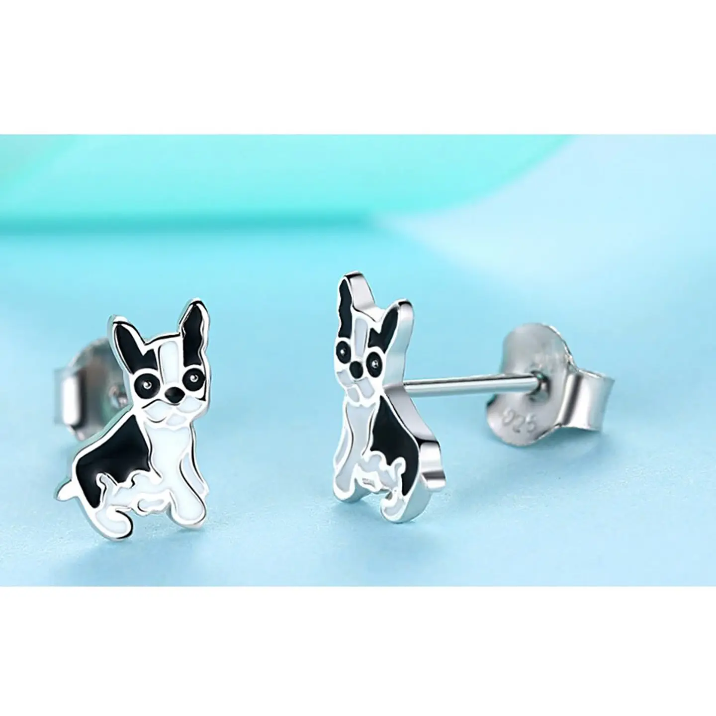 Aros Plata 925 Perro Bulldog Frances 5