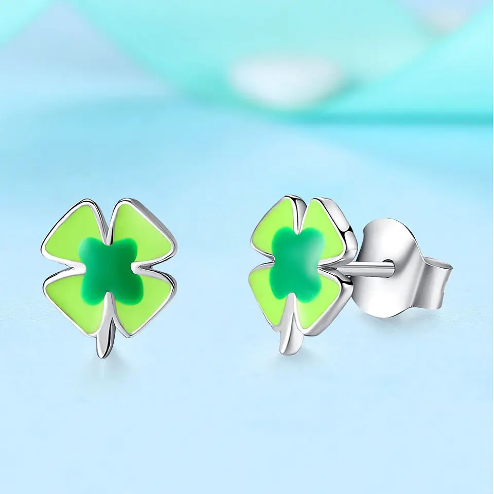 Aros Plata 925 Trebol Verde 6