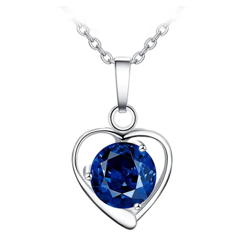Collar Corazon con Circon Azul Acero 1