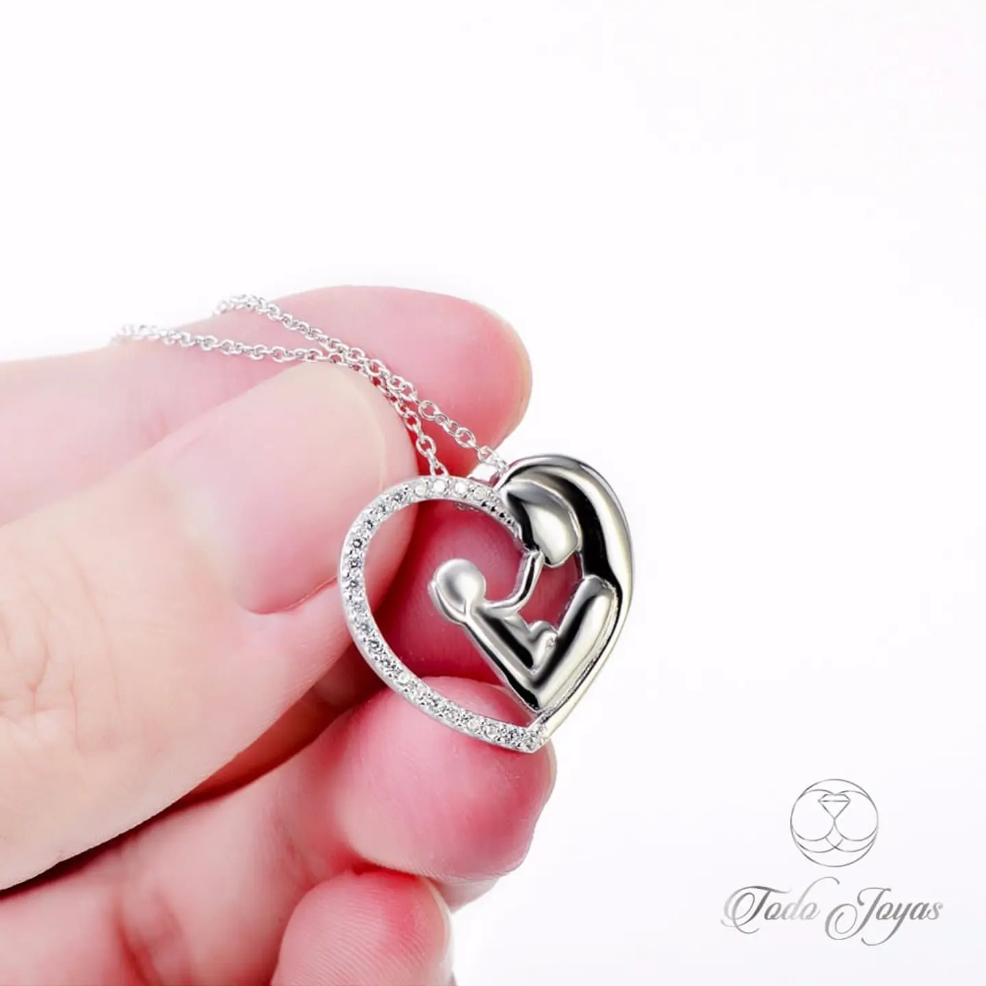 Collar Colgante Corazon Mama y Bebe Plateado 3