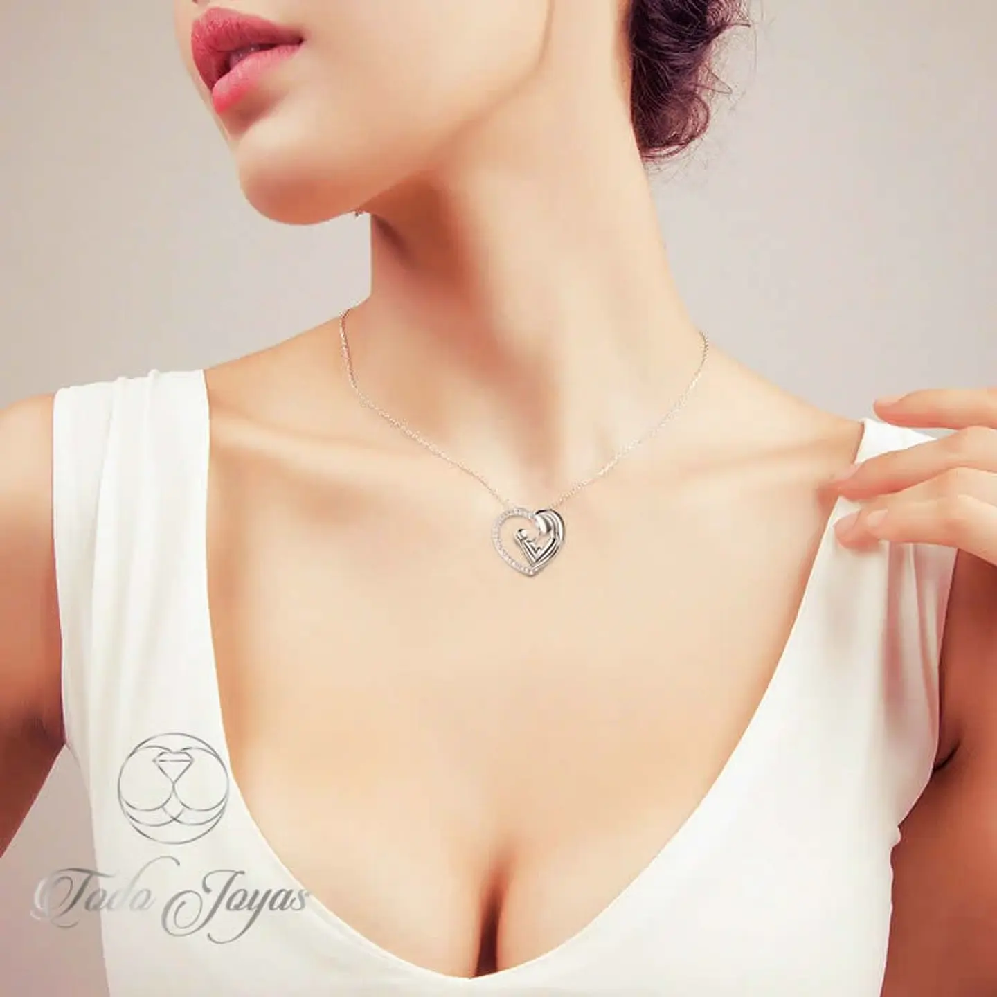 Collar Colgante Corazon Mama y Bebe Plateado 4