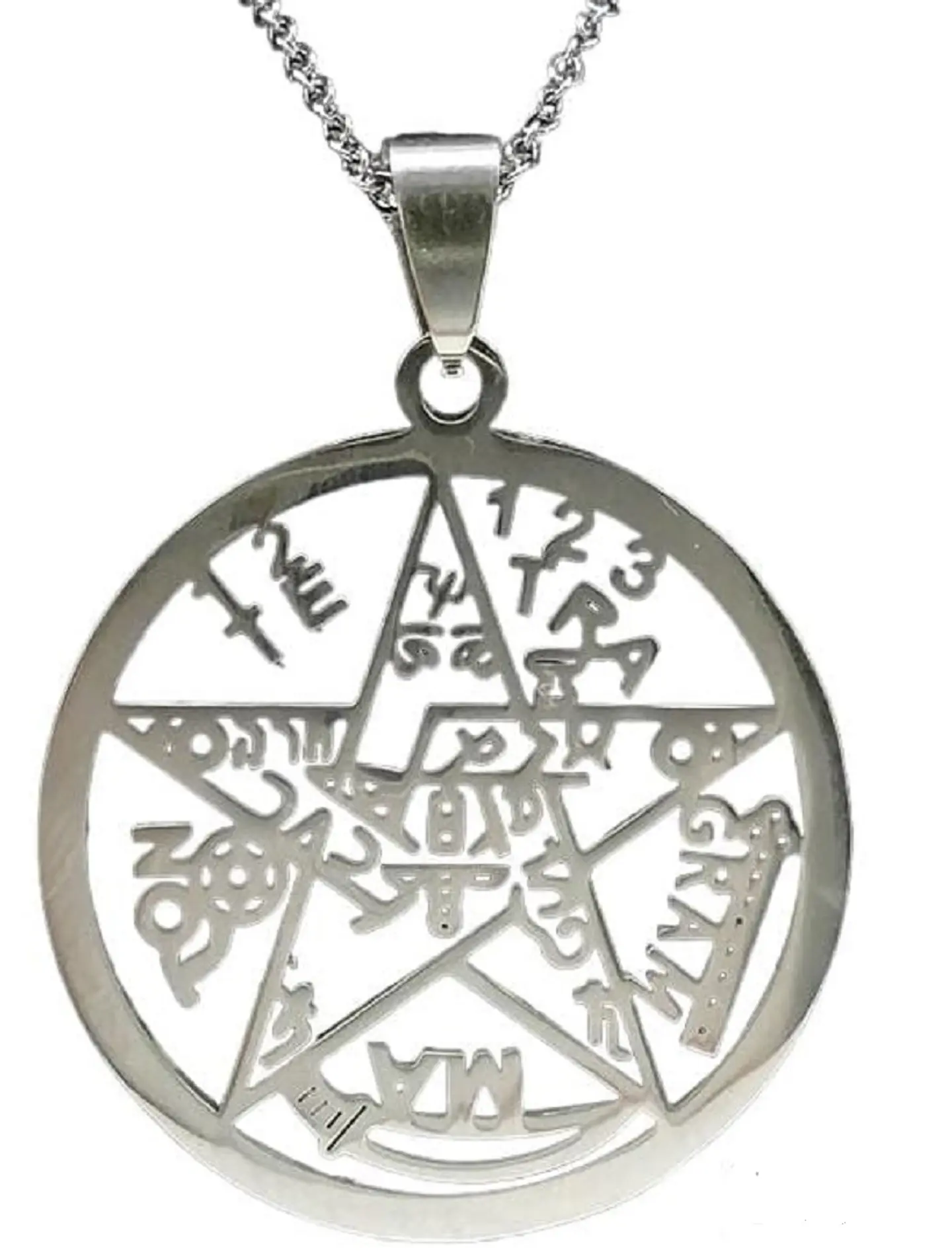 Colgante Tetragramaton Pentagono Acero Con Cadena 1