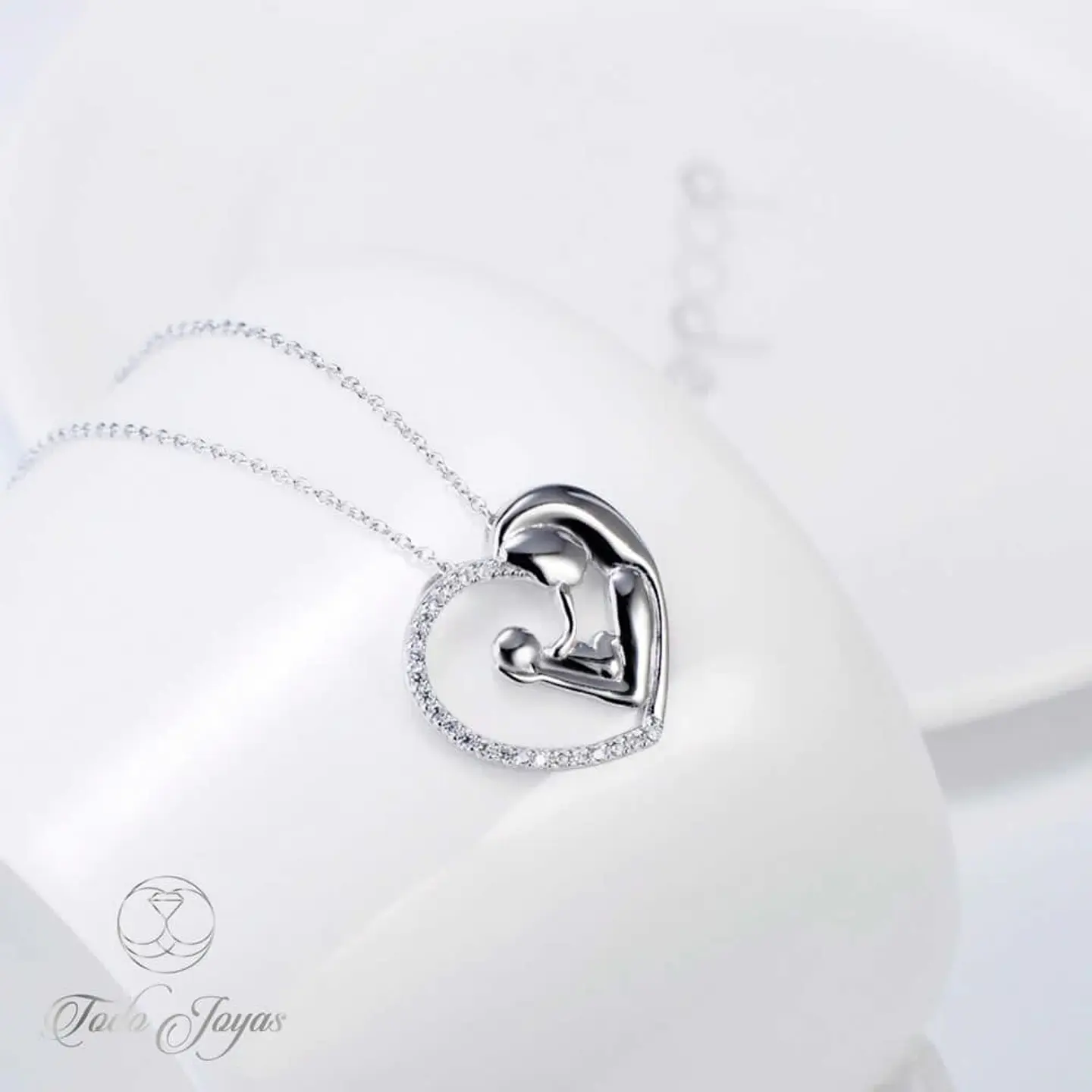 Collar Colgante Corazon Mama y Bebe Plateado 5