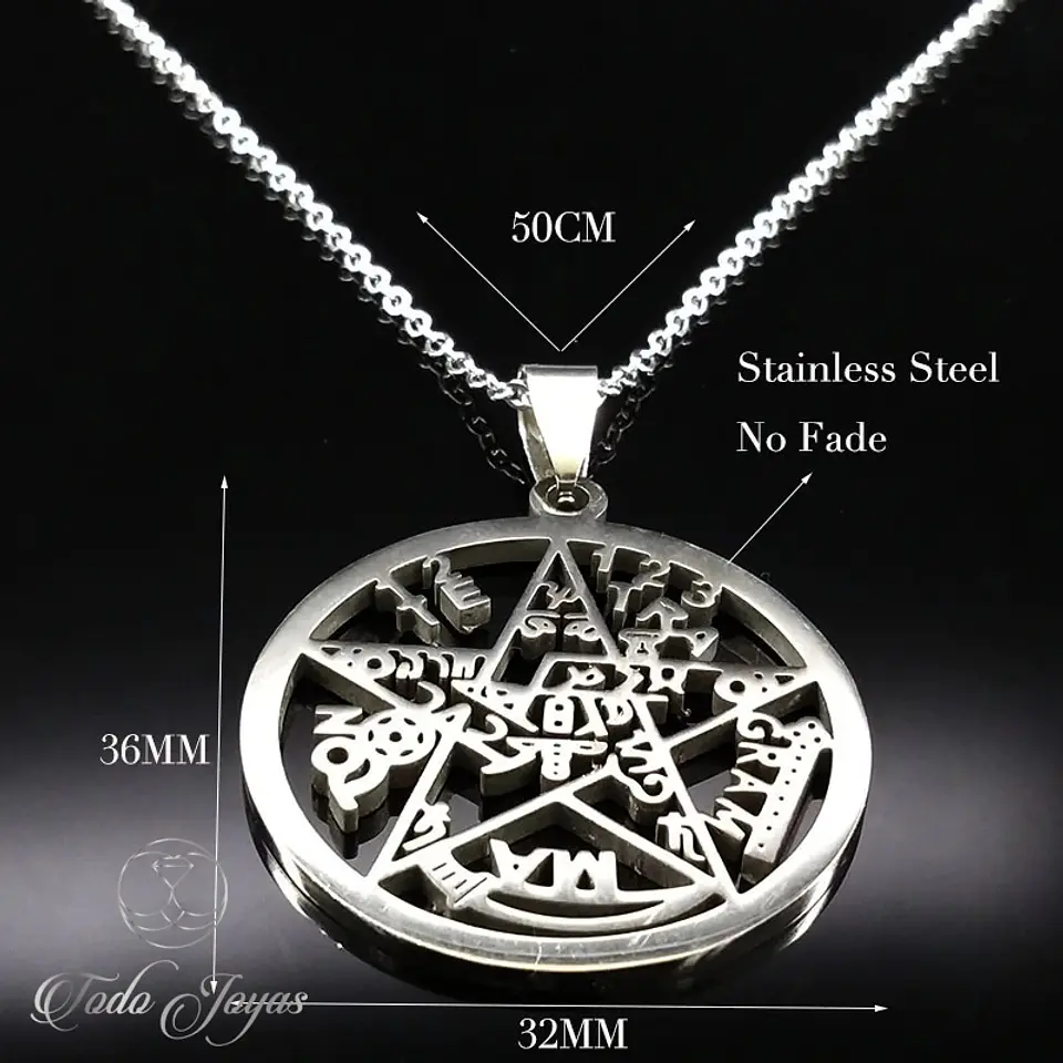 Colgante Tetragramaton Pentagono Acero Con Cadena 3