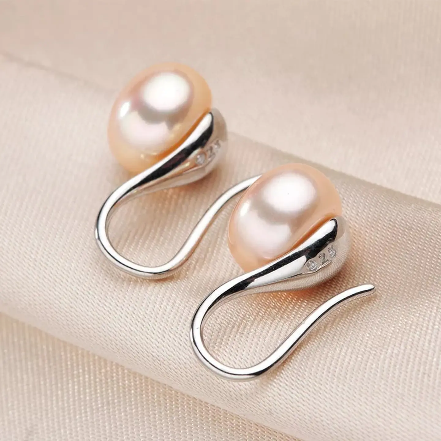Aros Plata 925 Perla Rosado 2