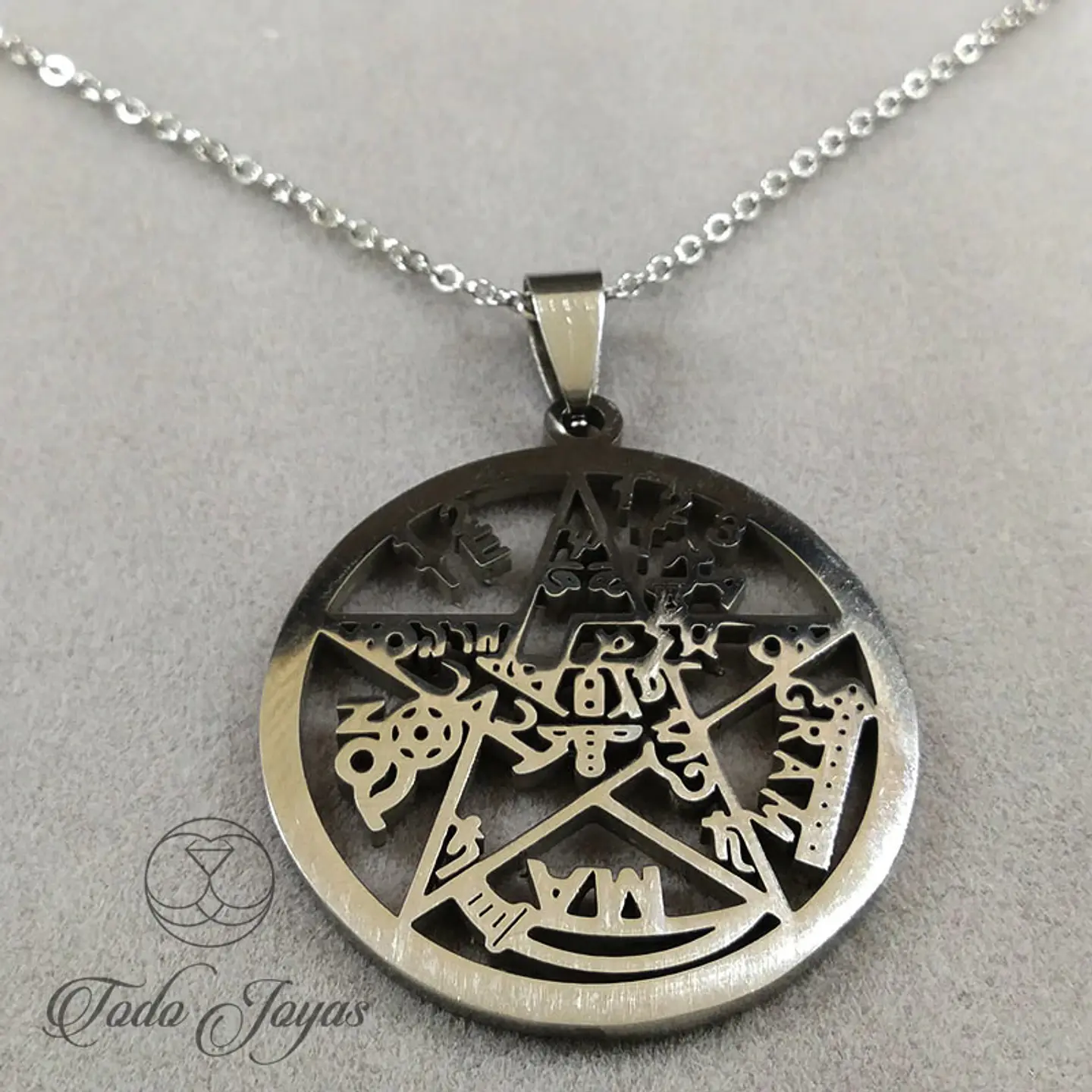 Colgante Tetragramaton Pentagono Acero Con Cadena 4
