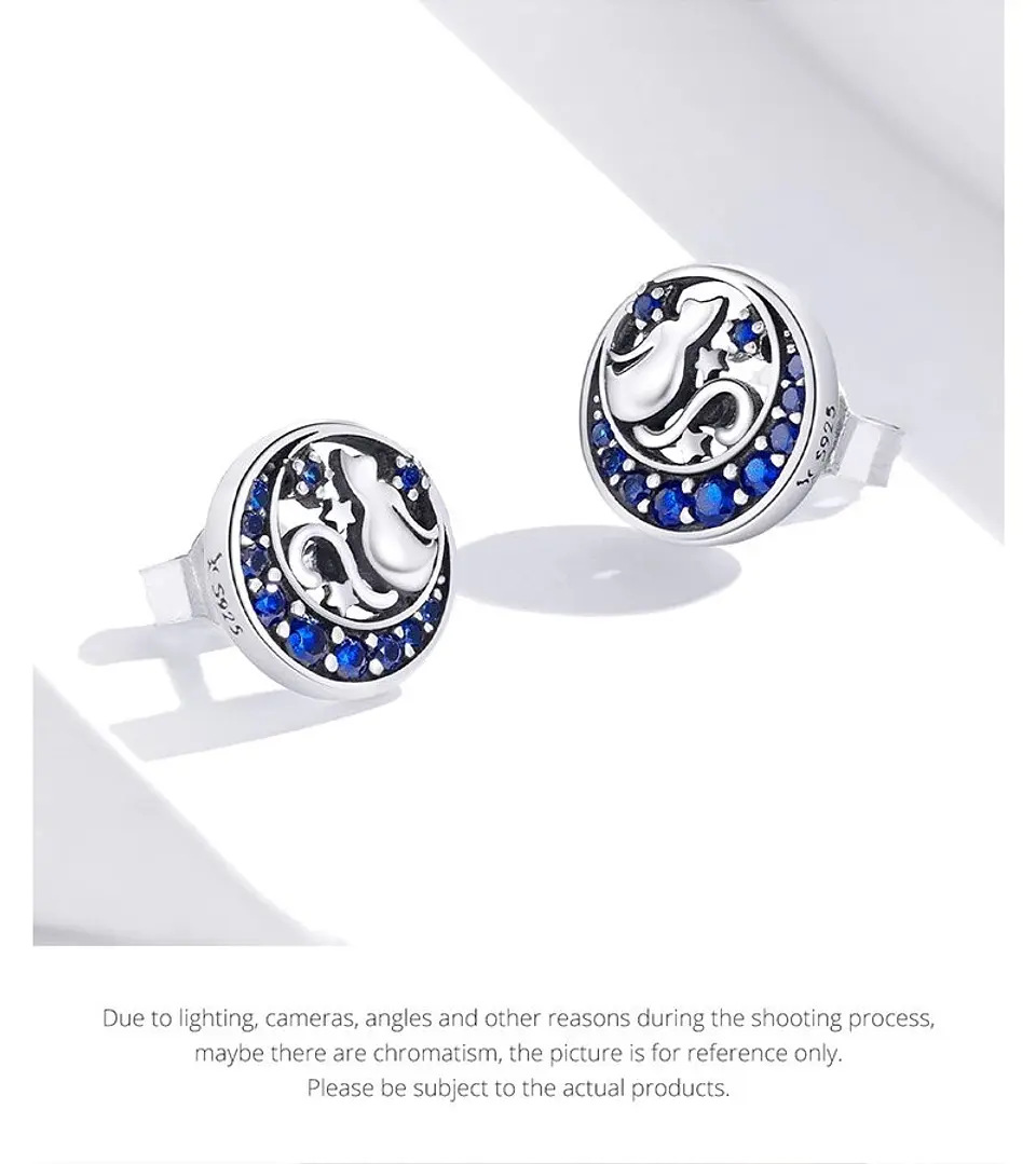 Aros Plata 925 Gato en Luna Azul 5