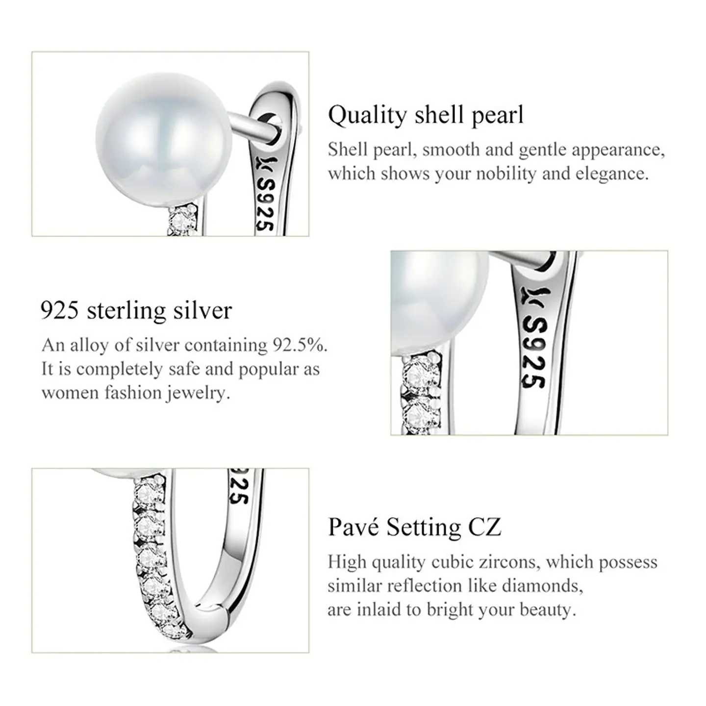 Aros Plata 925 Argolla Perla 3