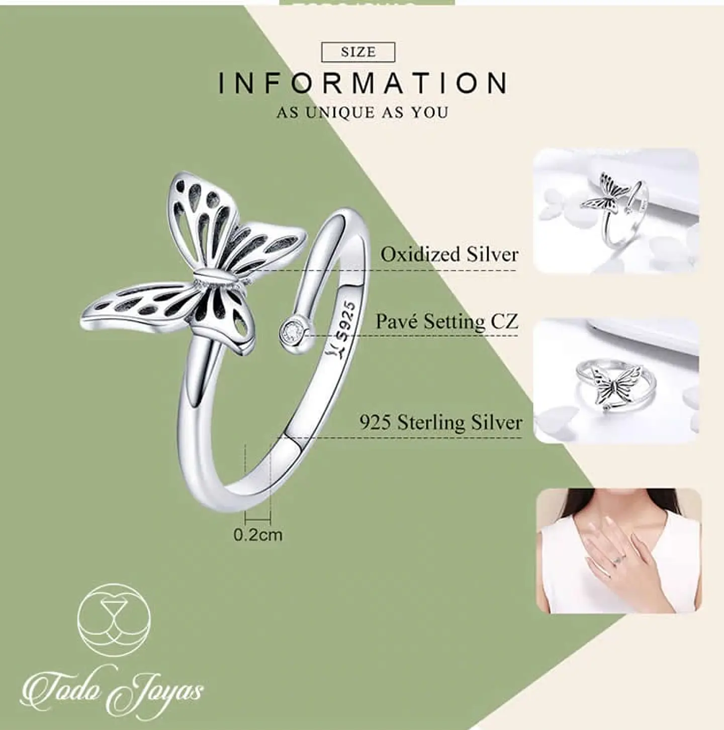 Anillo Plata 925 Mariposa y Circon 4