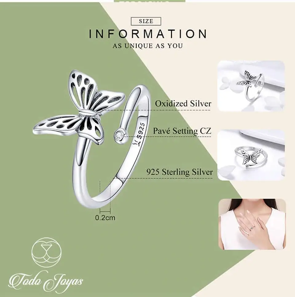 Anillo Plata 925 Mariposa y Circon 4