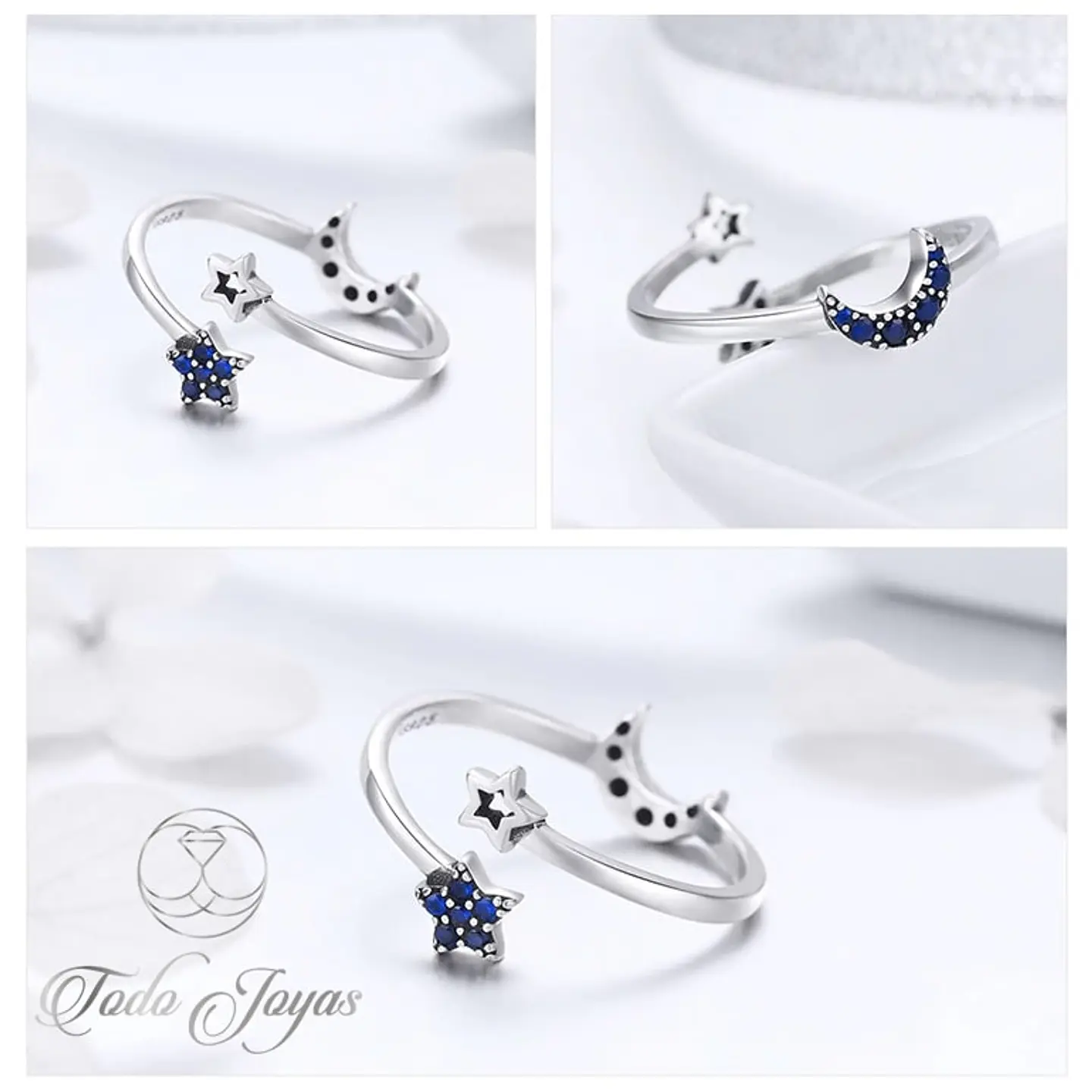 Anillo Plata 925 Luna Azul y Estrellas 2