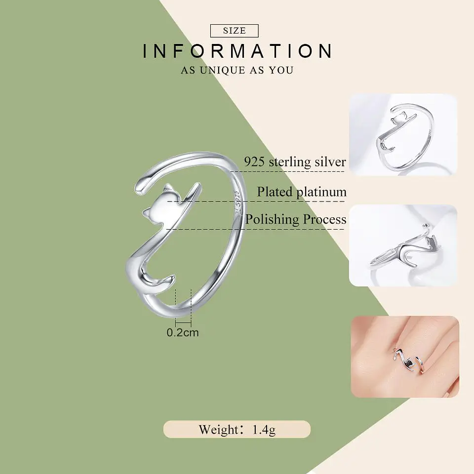 Anillo Plata 925 Forma de Gato 2