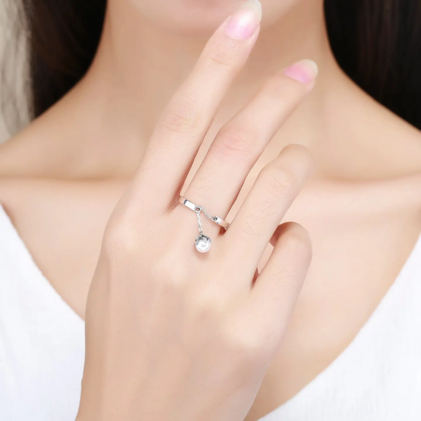 Anillo Plata 925 Flor y Perla 2