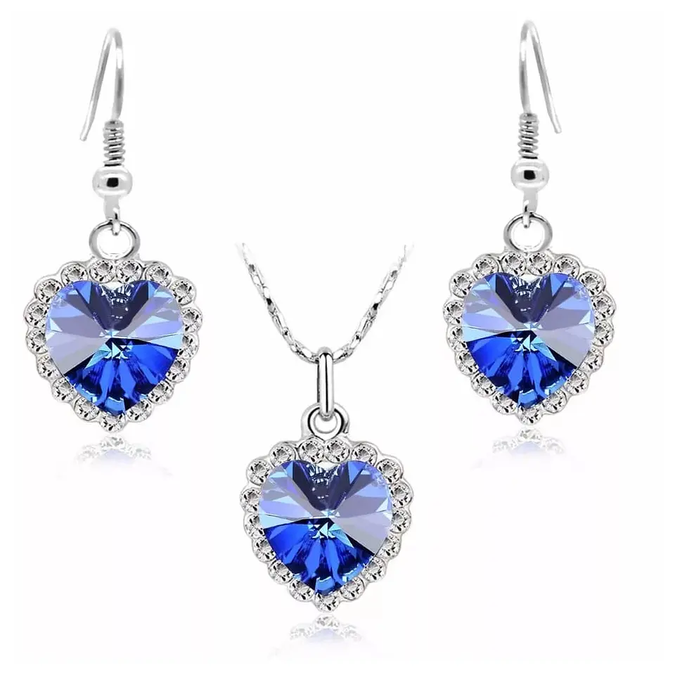 Conjunto Collar Aros Titanic Corazon Oceano 1