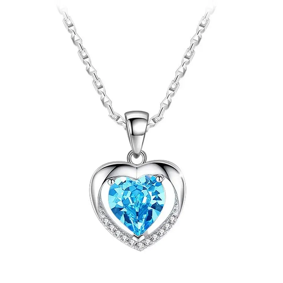 Collar Corazon Circon Azul Plateado 1