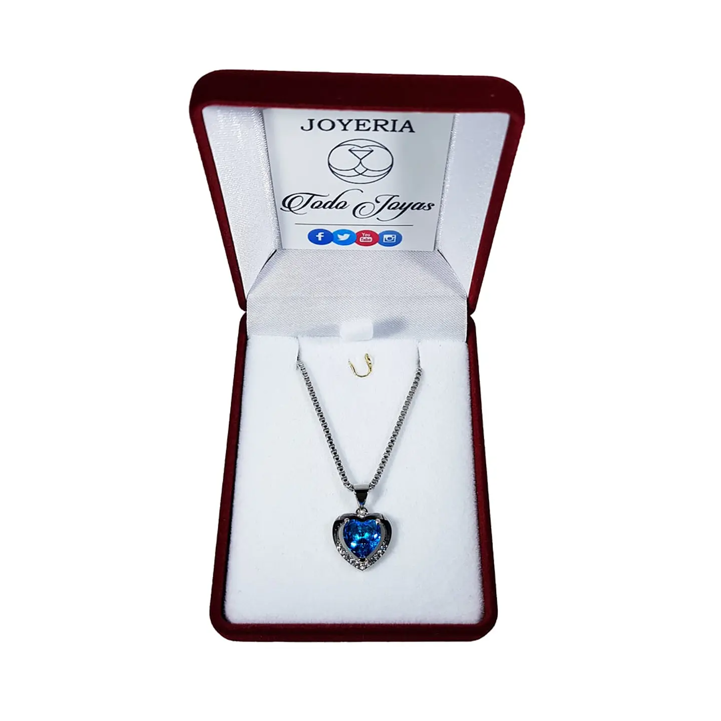 Collar Corazon Circon Azul Plateado 2