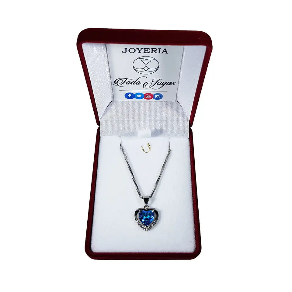 Collar Corazon Circon Azul Plateado 2