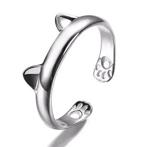 Anillo Orejas Gato Plateado