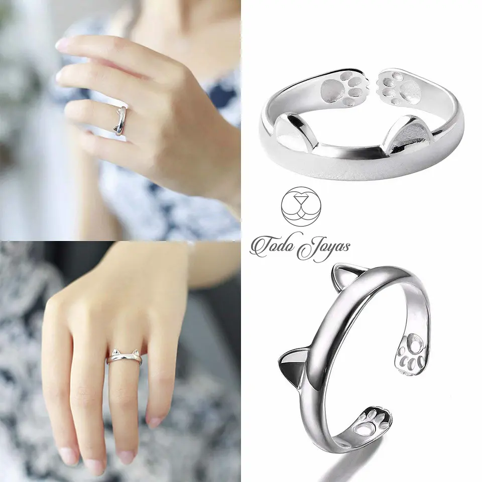 Anillo Orejas Gato Plateado 3