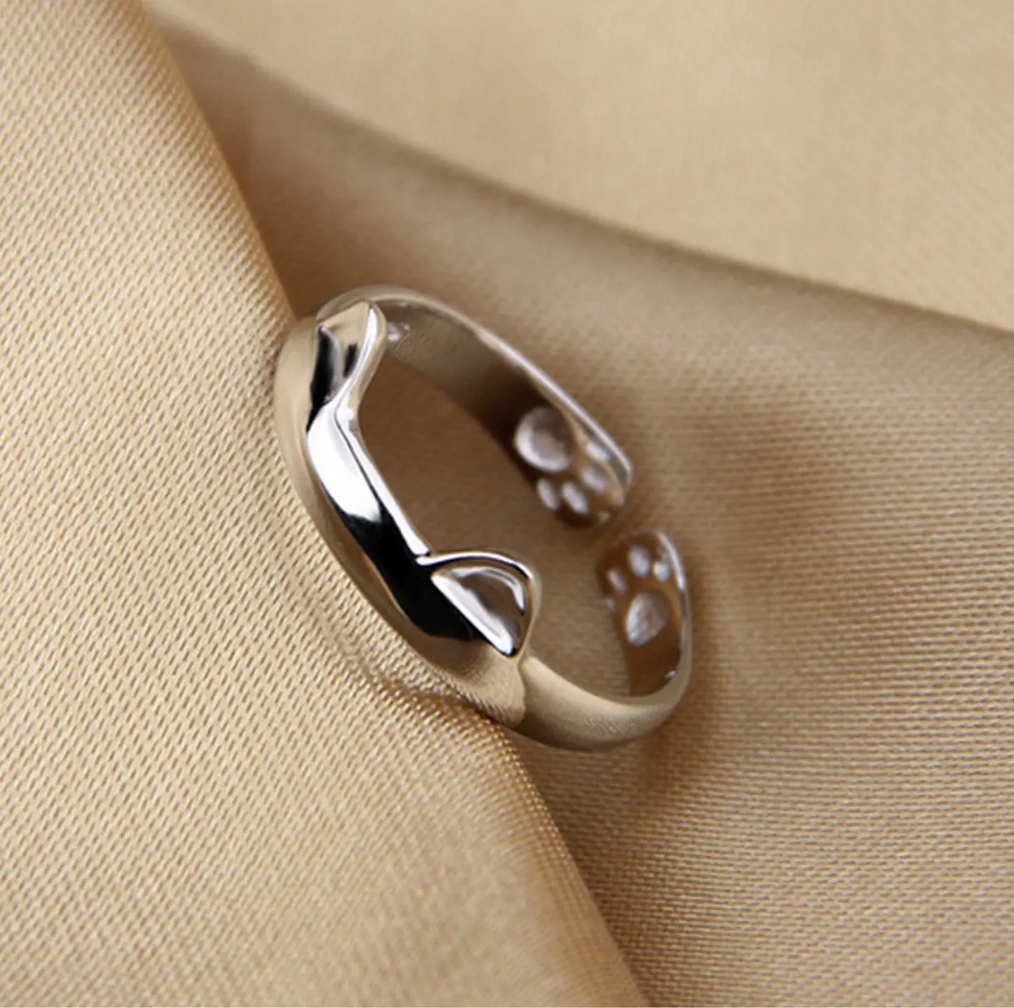 Anillo Orejas Gato Plateado 5
