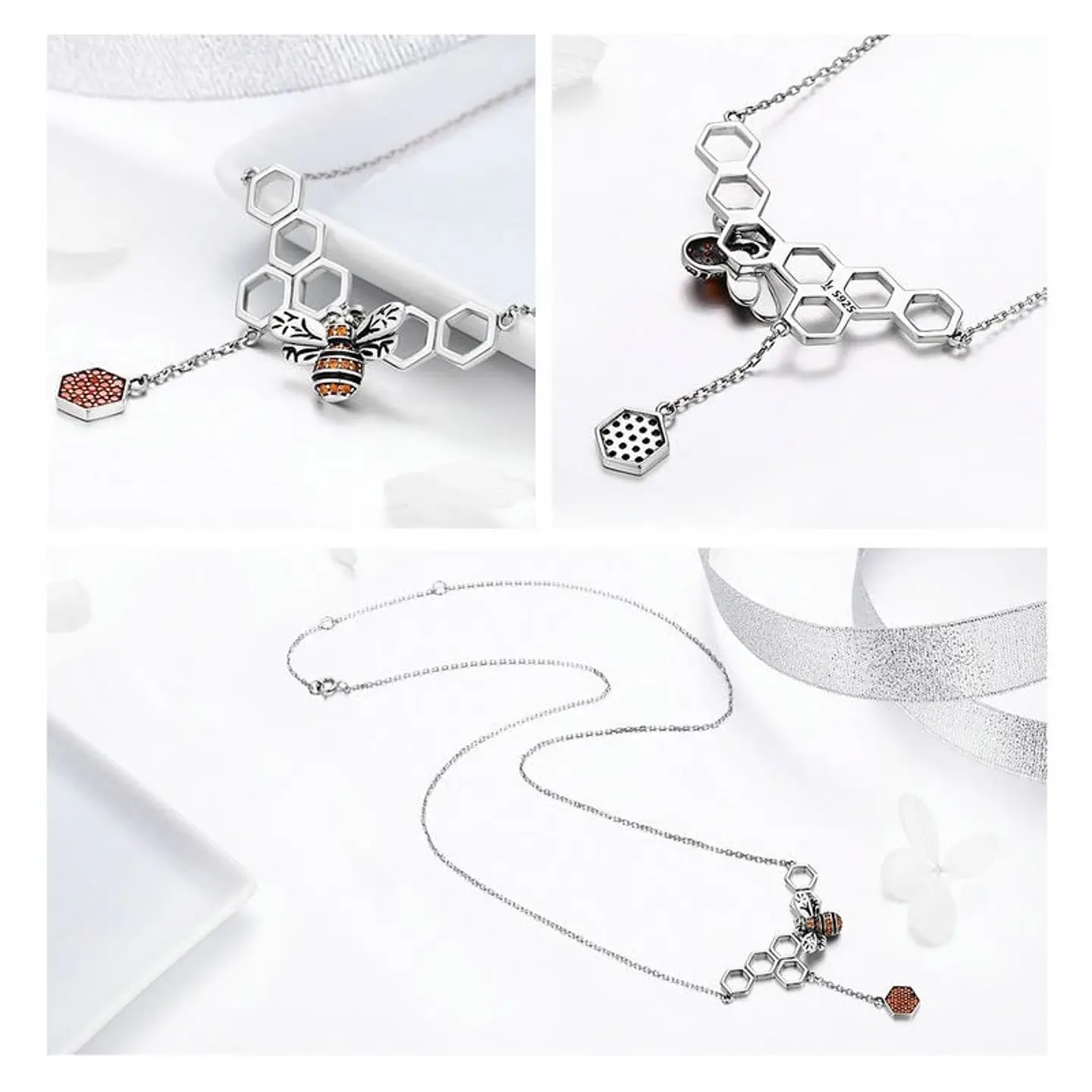 Collar Plata 925 Panal Abejas 3