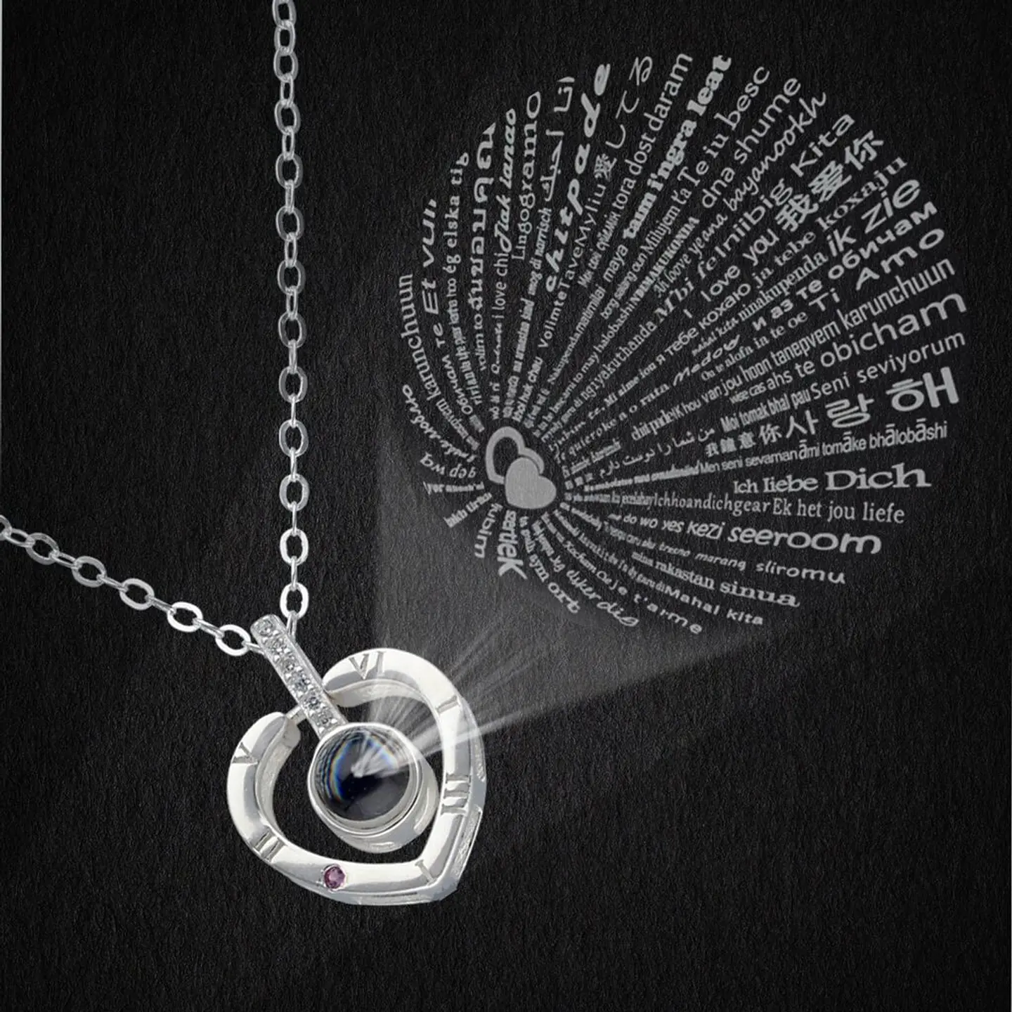 Collar Plata 925 Corazon Te Amo en 100 idiomas 4