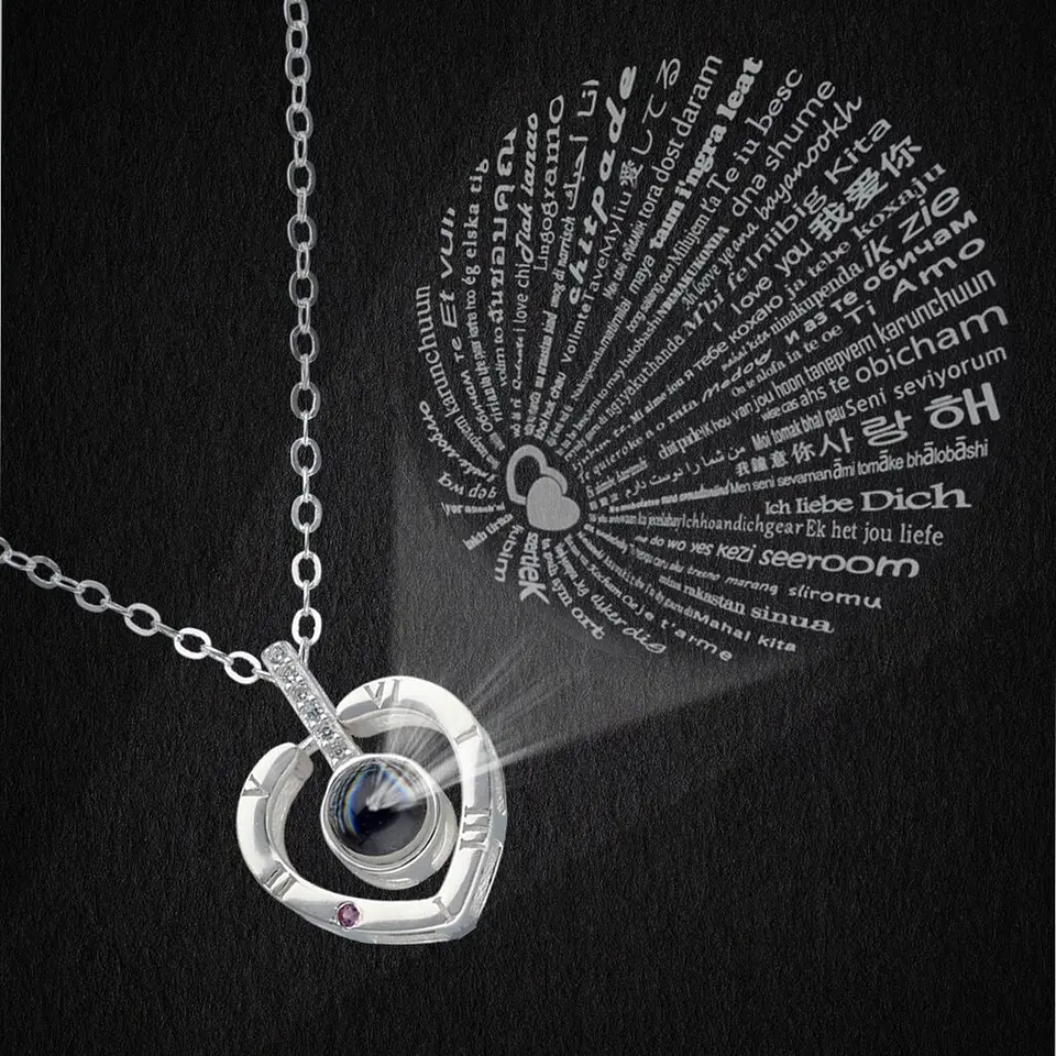 Collar Plata 925 Corazon Te Amo en 100 idiomas 4