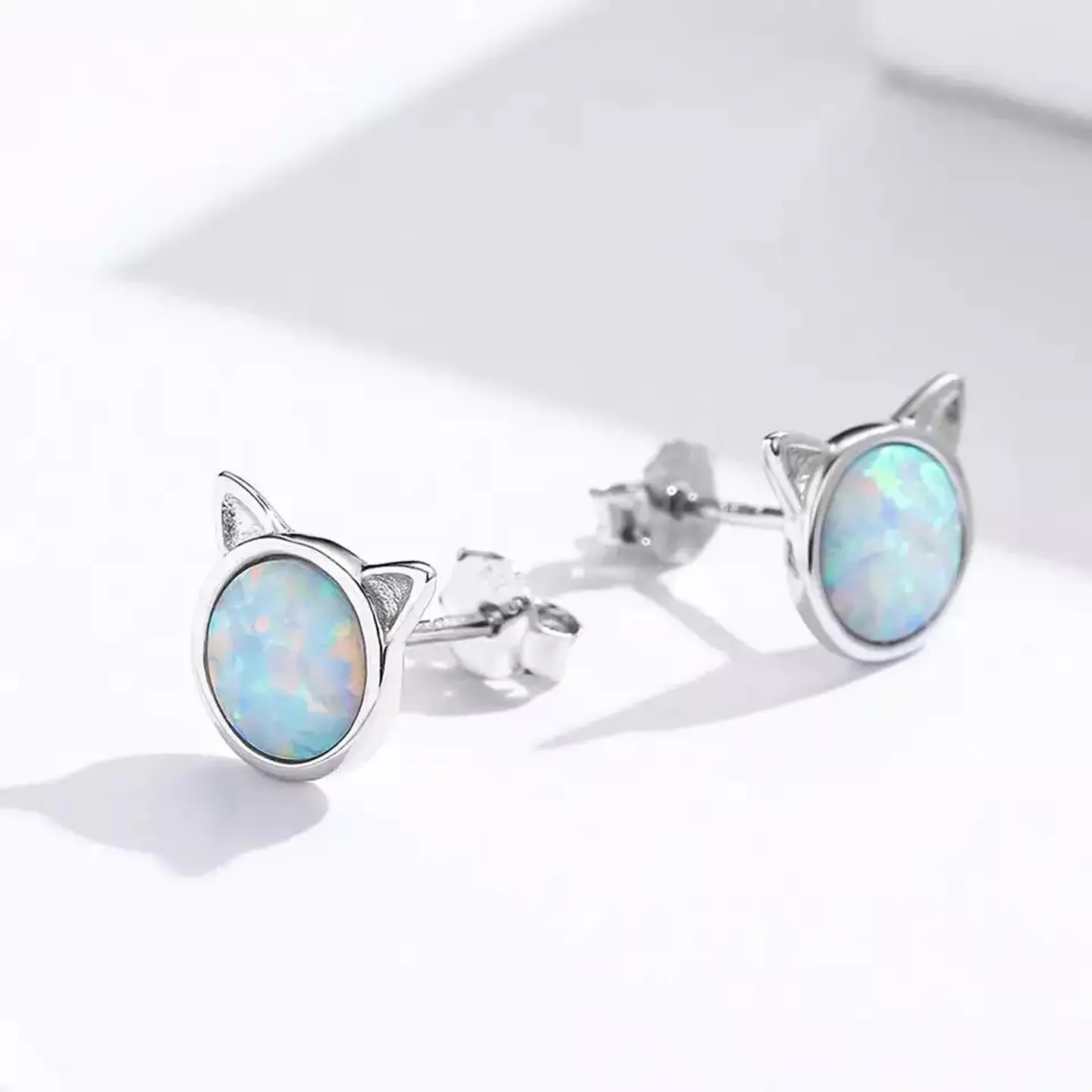 Aros Plata 925 Gatito Opal 3
