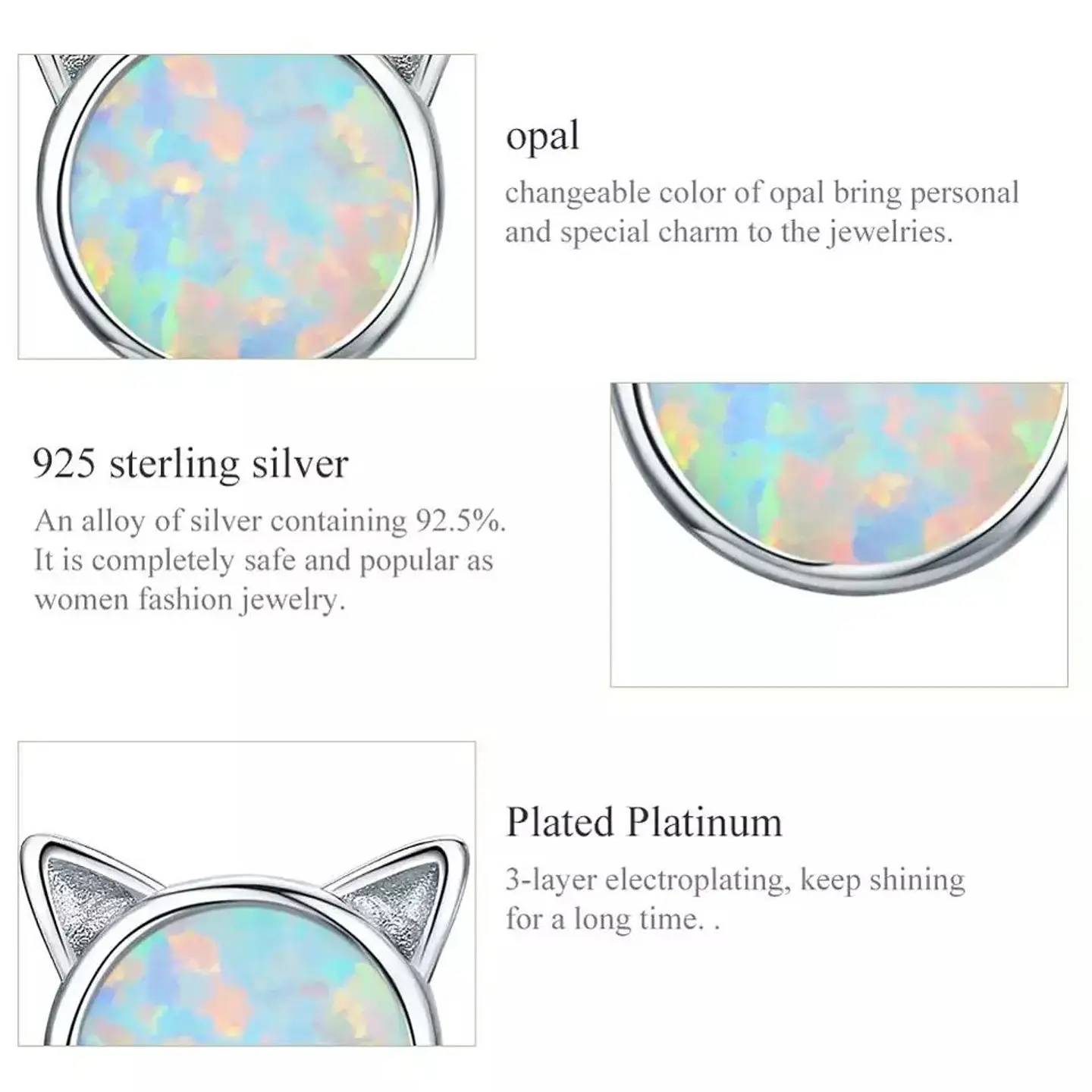 Aros Plata 925 Gatito Opal 7