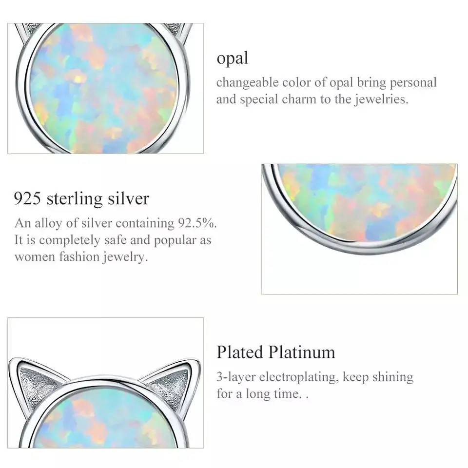 Aros Plata 925 Gatito Opal 7