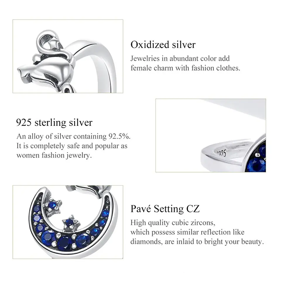 Anillo Plata 925 Gato en Luna Azul 4