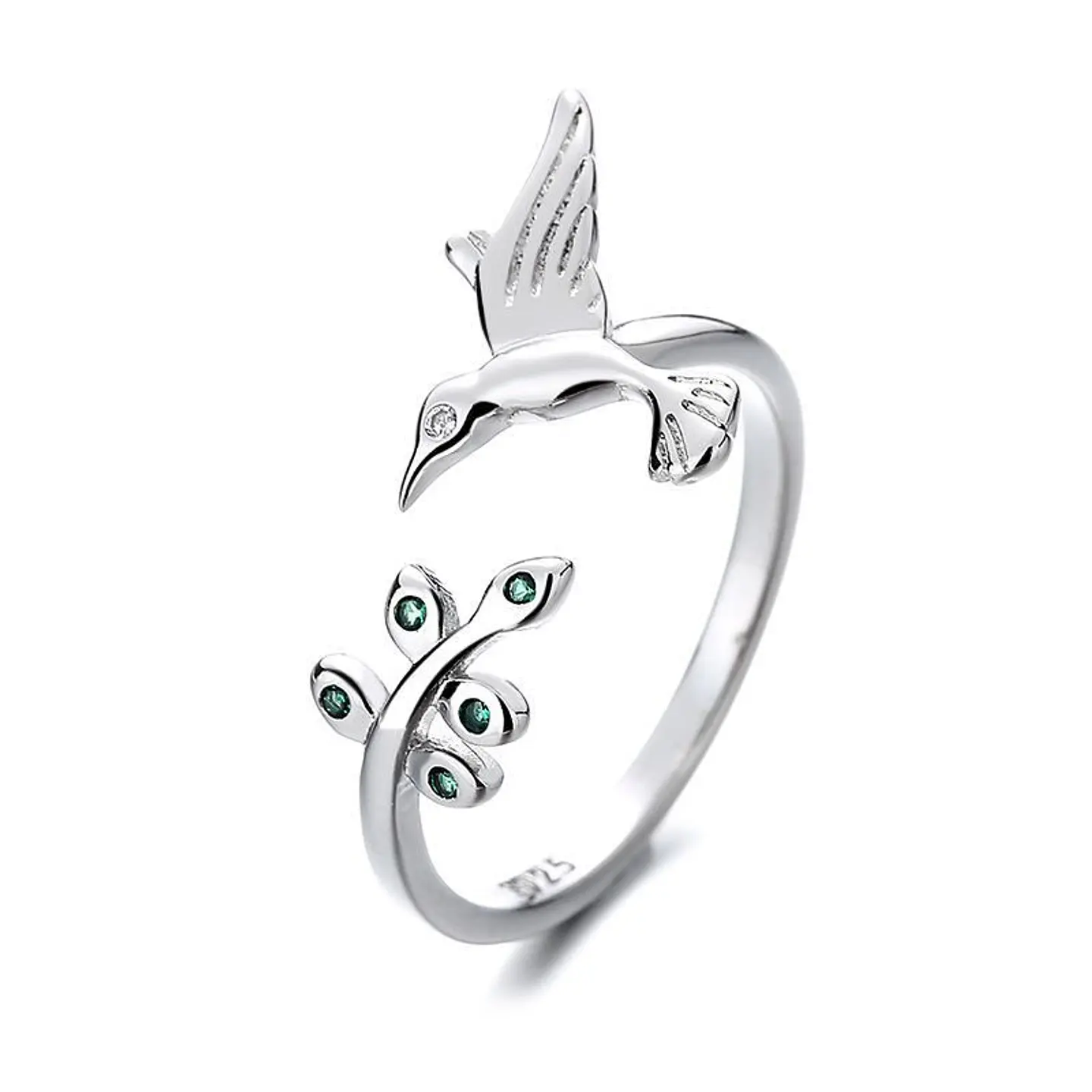 Anillo Colibri Picaflor Hojas Ajustable Plateado 1
