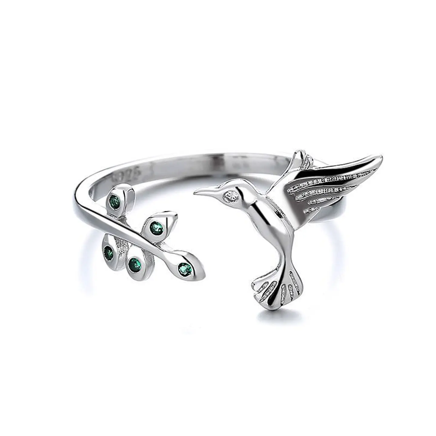 Anillo Colibri Picaflor Hojas Ajustable Plateado 3