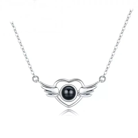 Collar Corazon Alas Te Amo en 100 Idiomas Plateado
