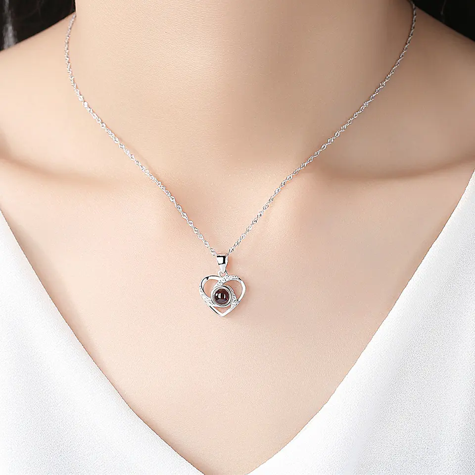 Collar Corazon Te Amo en 100 Idiomas Espiral Plateado 3