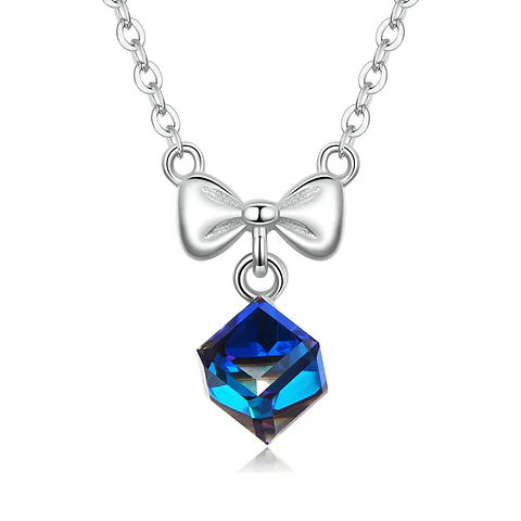 Collar Plata 925 Cinta y Cristal Azul Tornasol