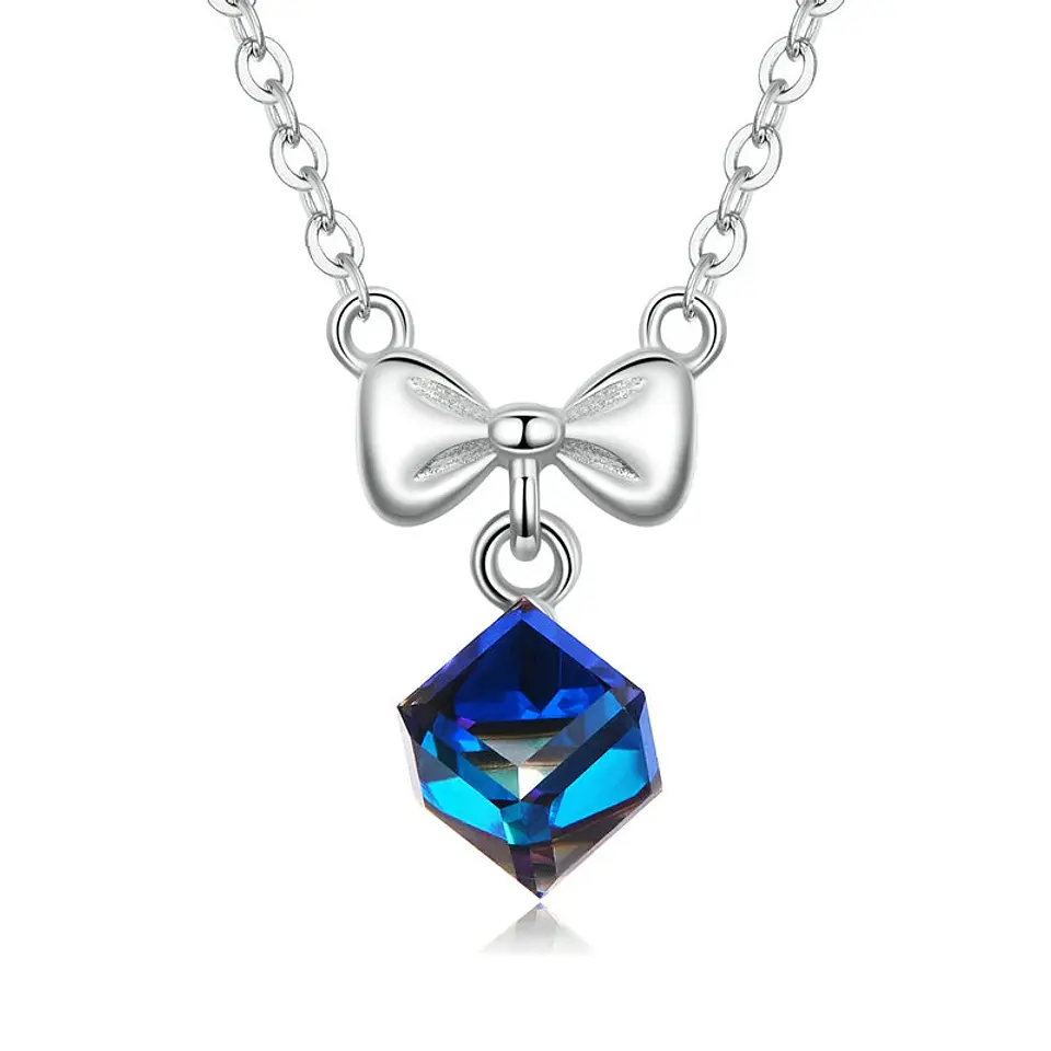 Collar Plata 925 Cinta y Cristal Azul Tornasol 1