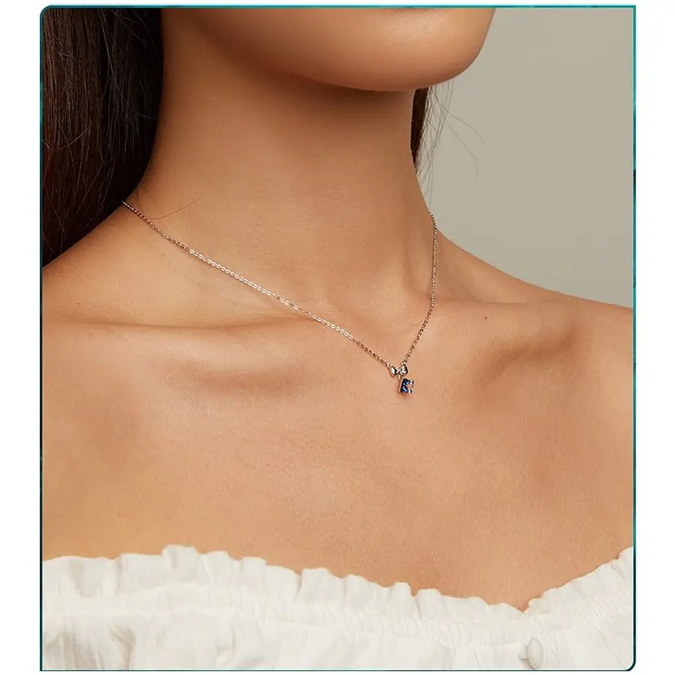 Collar Plata 925 Cinta y Cristal Azul Tornasol 3