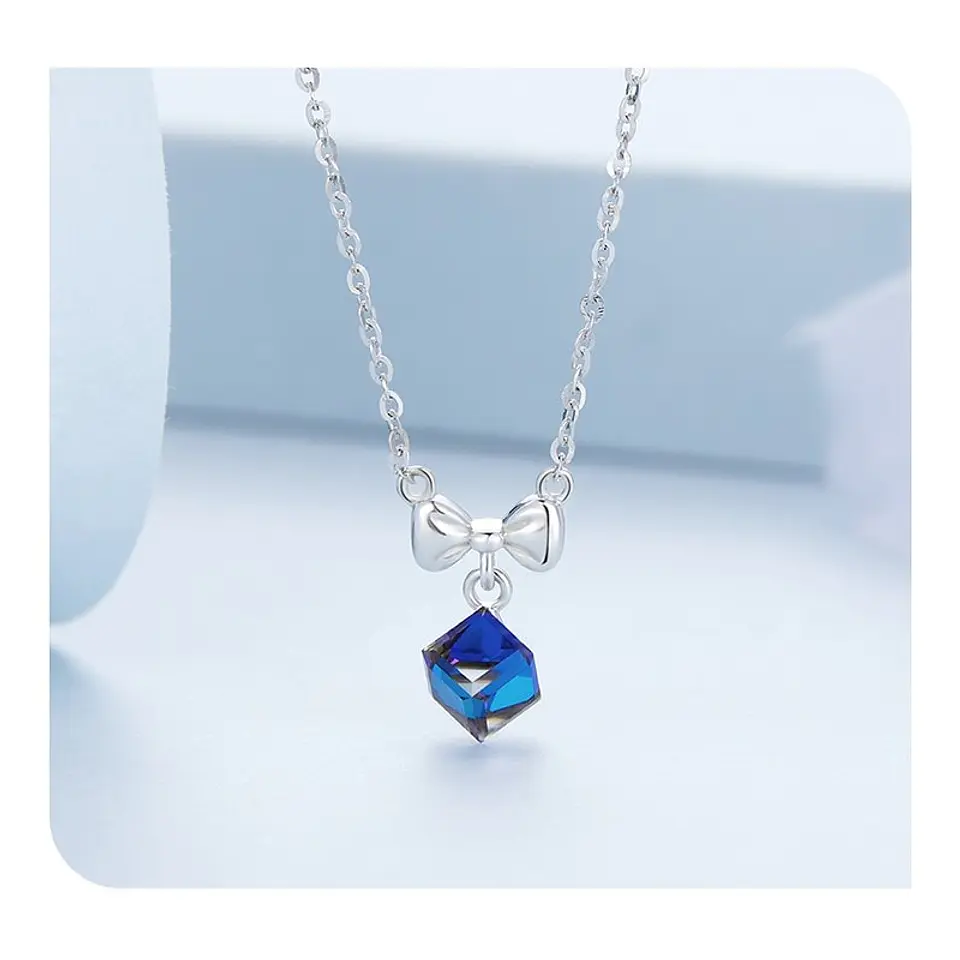 Collar Plata 925 Cinta y Cristal Azul Tornasol 5