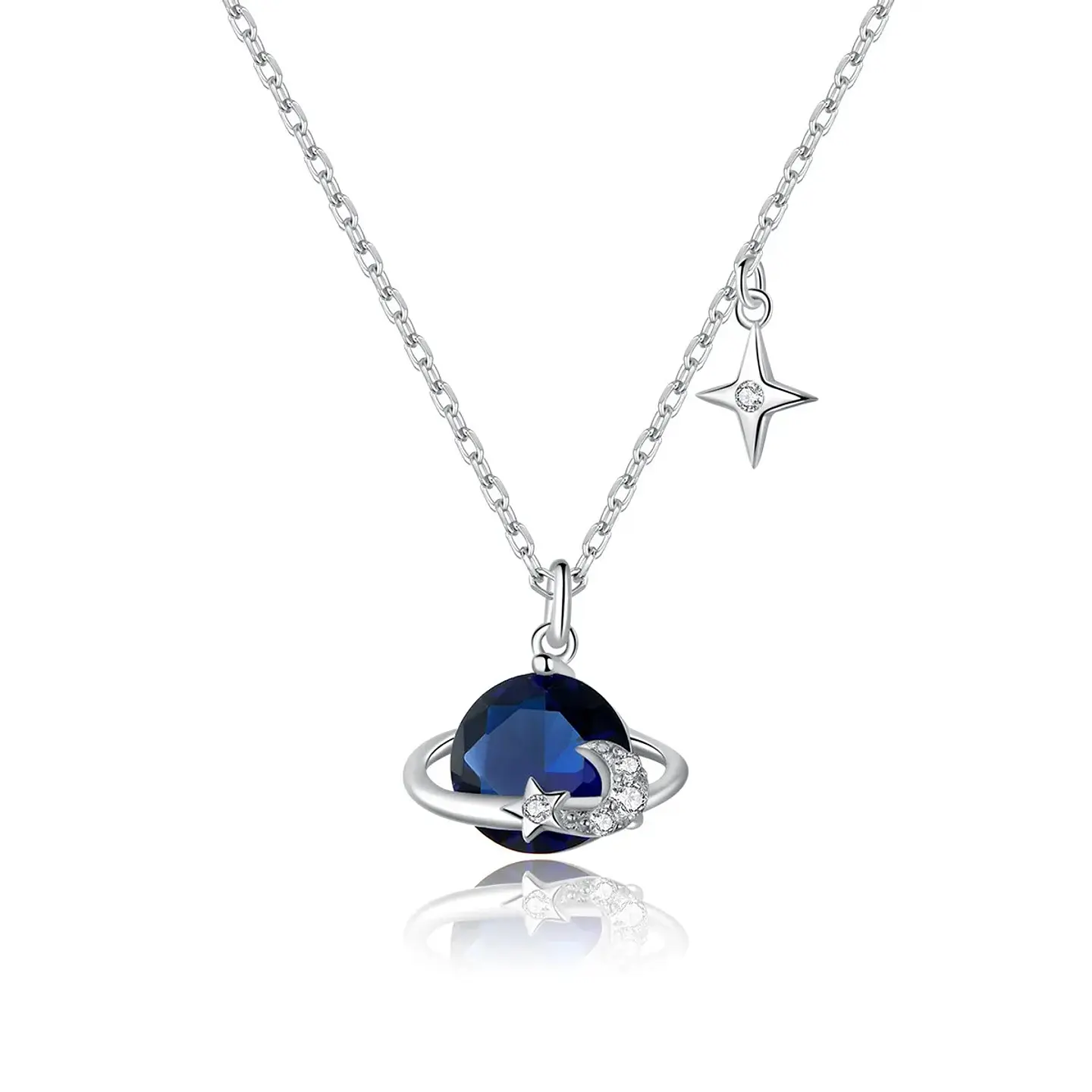 Collar Plata 925 Planeta Azul y Estrellas 1