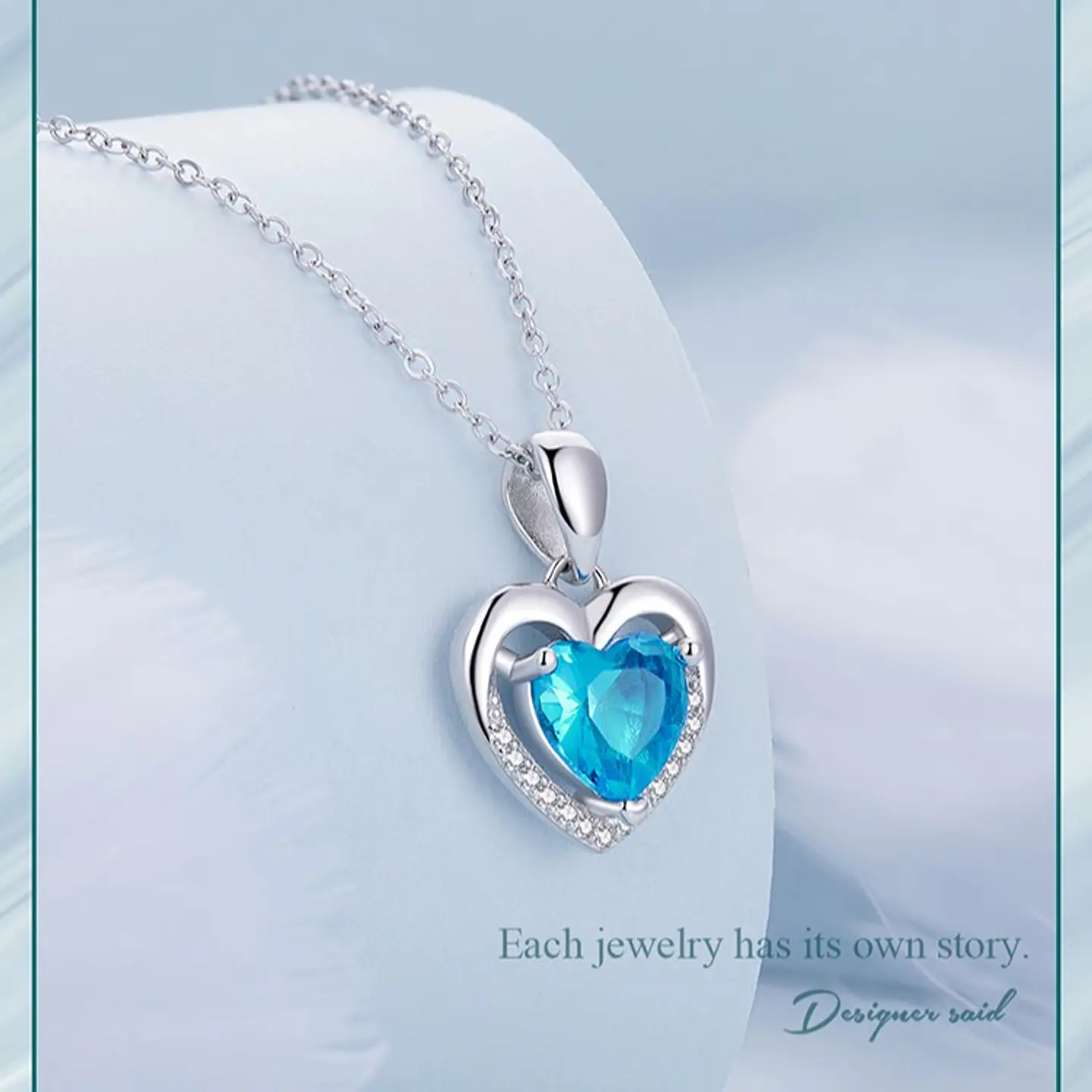 Collar Plata 925 Corazon Azul 5