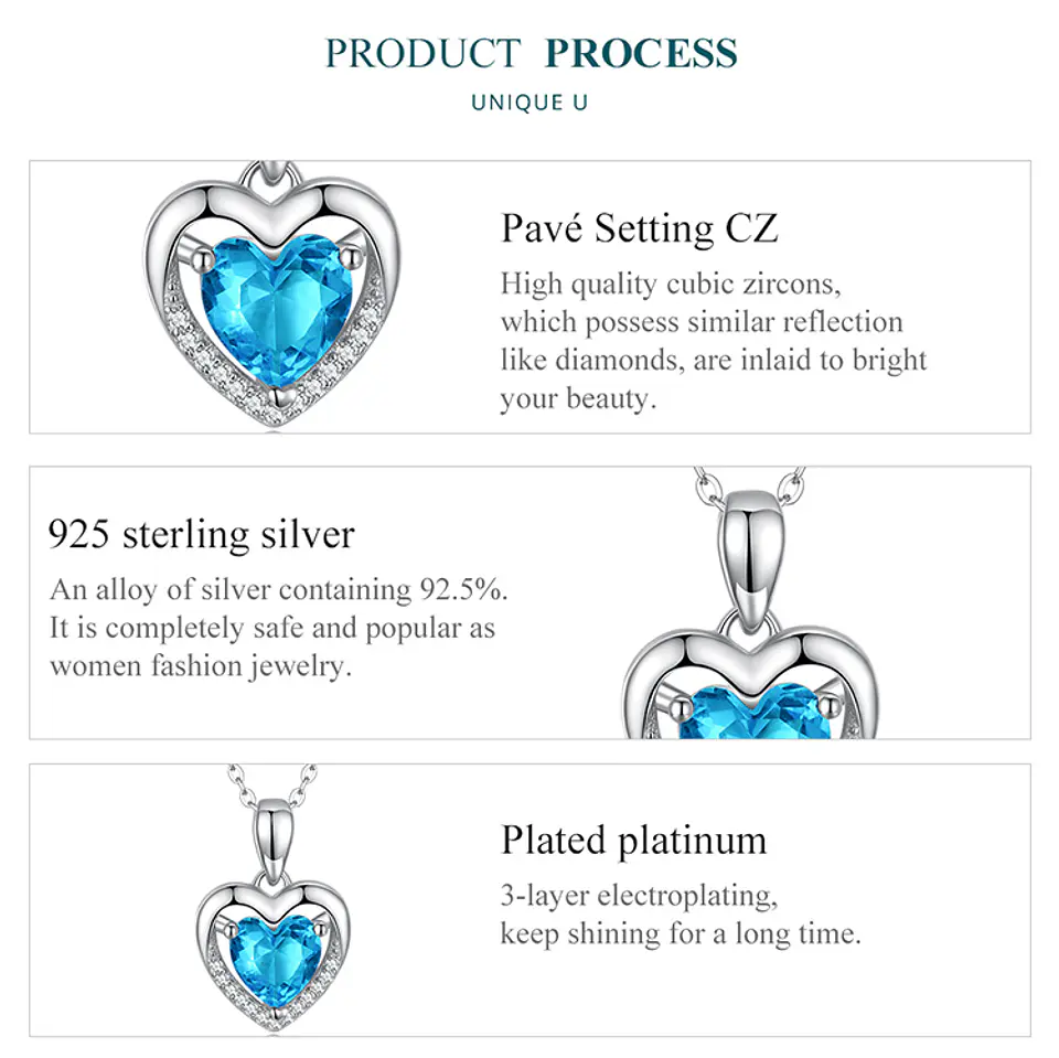 Collar Plata 925 Corazon Azul 6