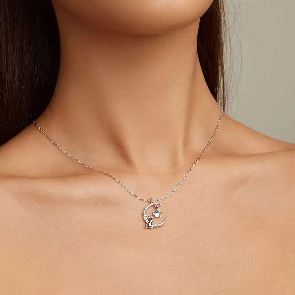 Collar Plata 925 Gato en Luna y Estrella 3