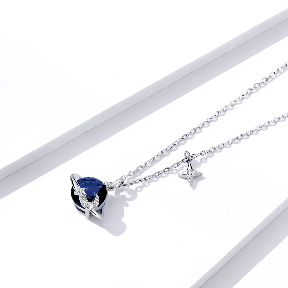 Collar Plata 925 Planeta Azul y Estrellas 4
