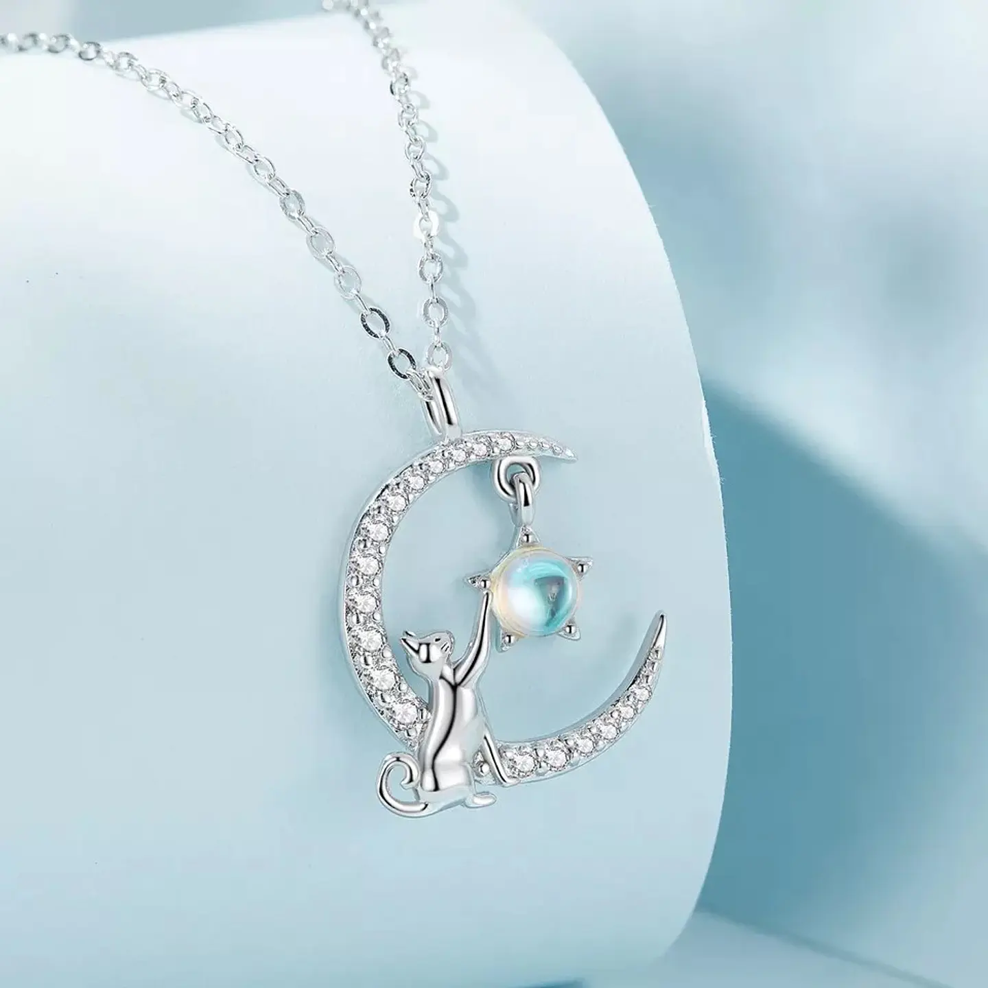 Collar Plata 925 Gato en Luna y Estrella 4