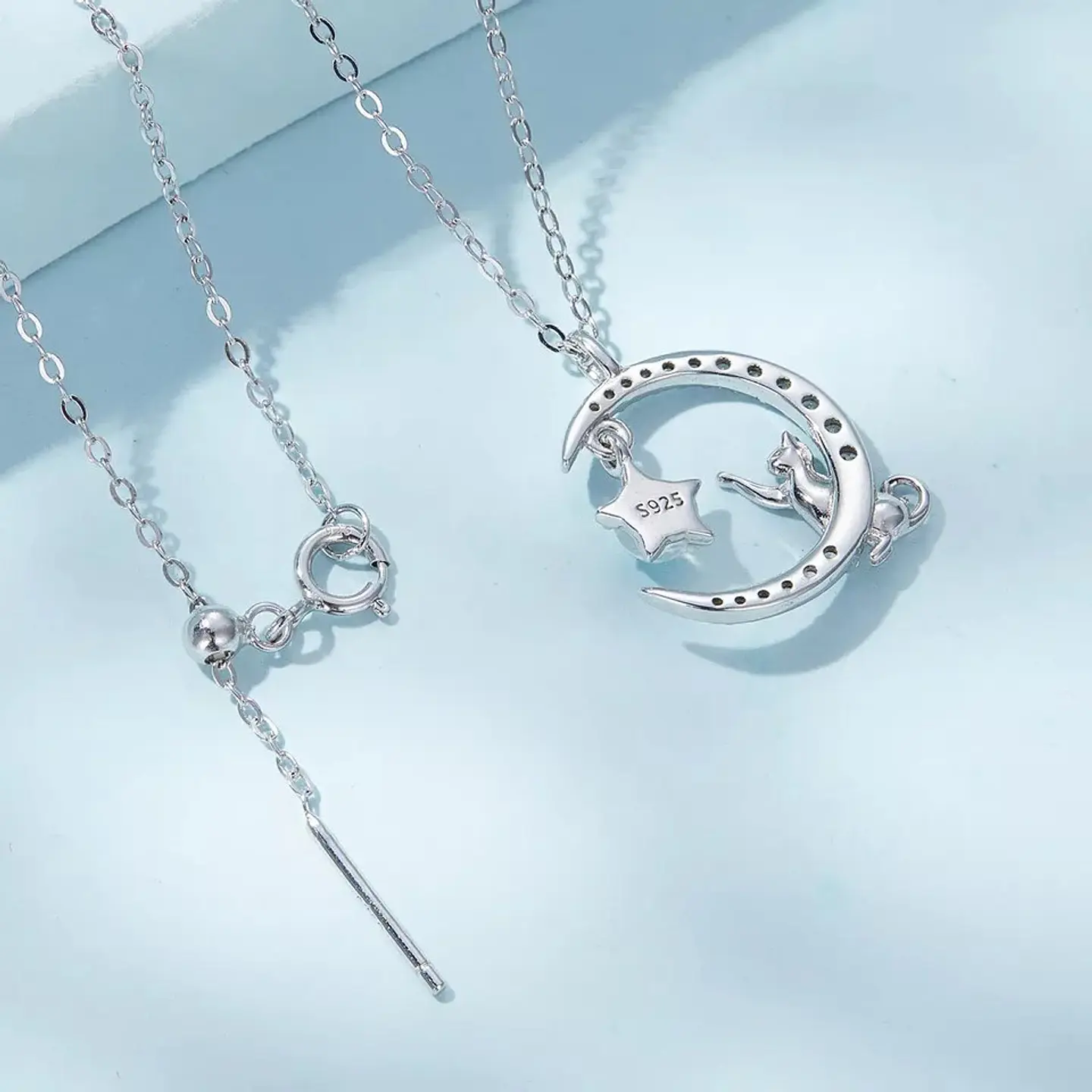 Collar Plata 925 Gato en Luna y Estrella 6